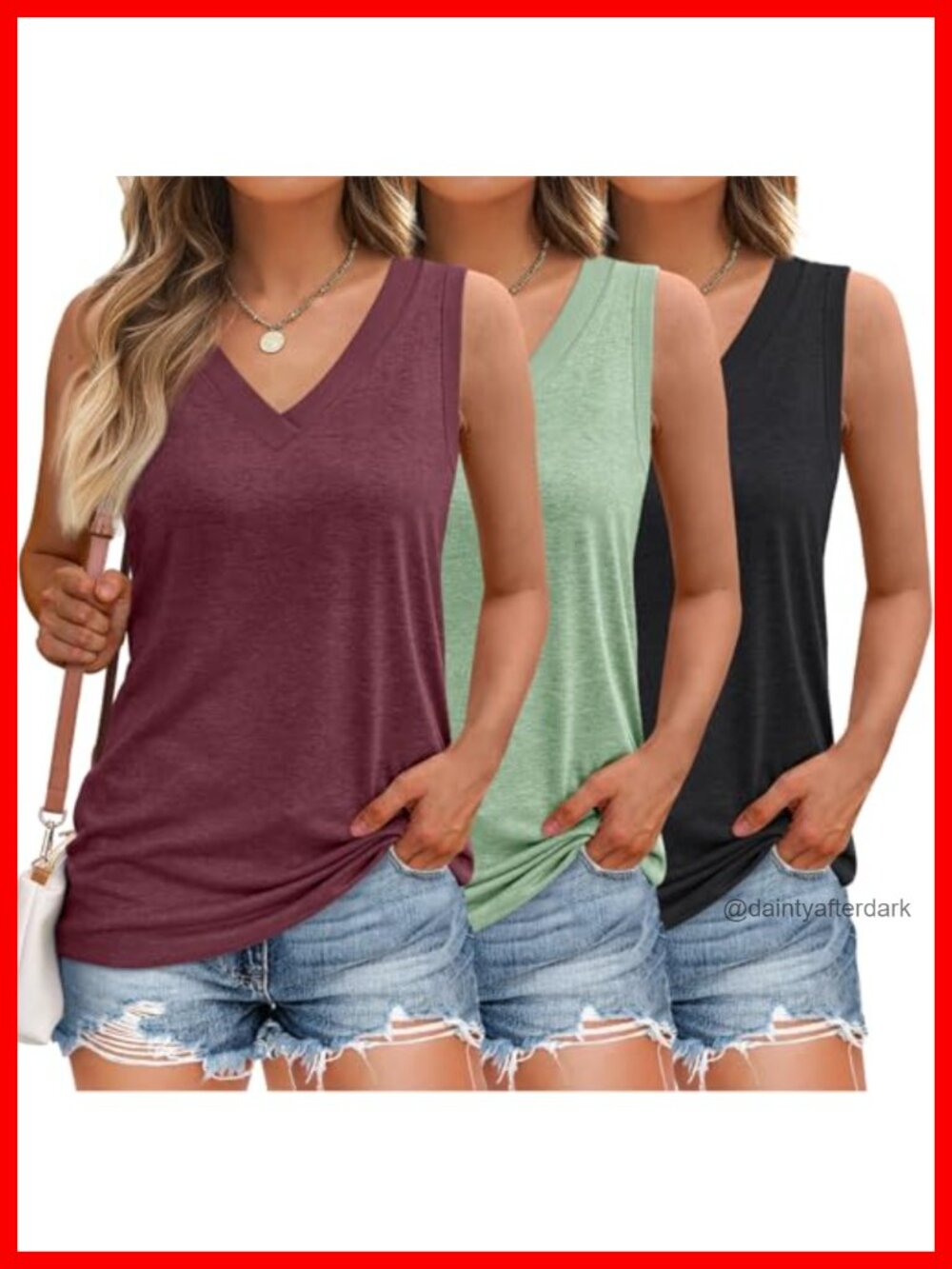 Women 3 Pack V Neck Tank Tops Sleeveless Loose Fit Summer Shirts